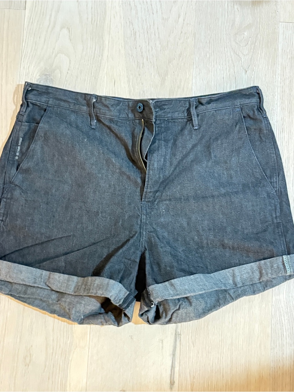 G-Star Charcoal Cuffed Denim Shorts